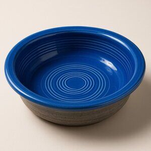 Vintage Fiesta Blue Ceramic Bowl With Ribbed Design - 6" Diameter x 2" Depth